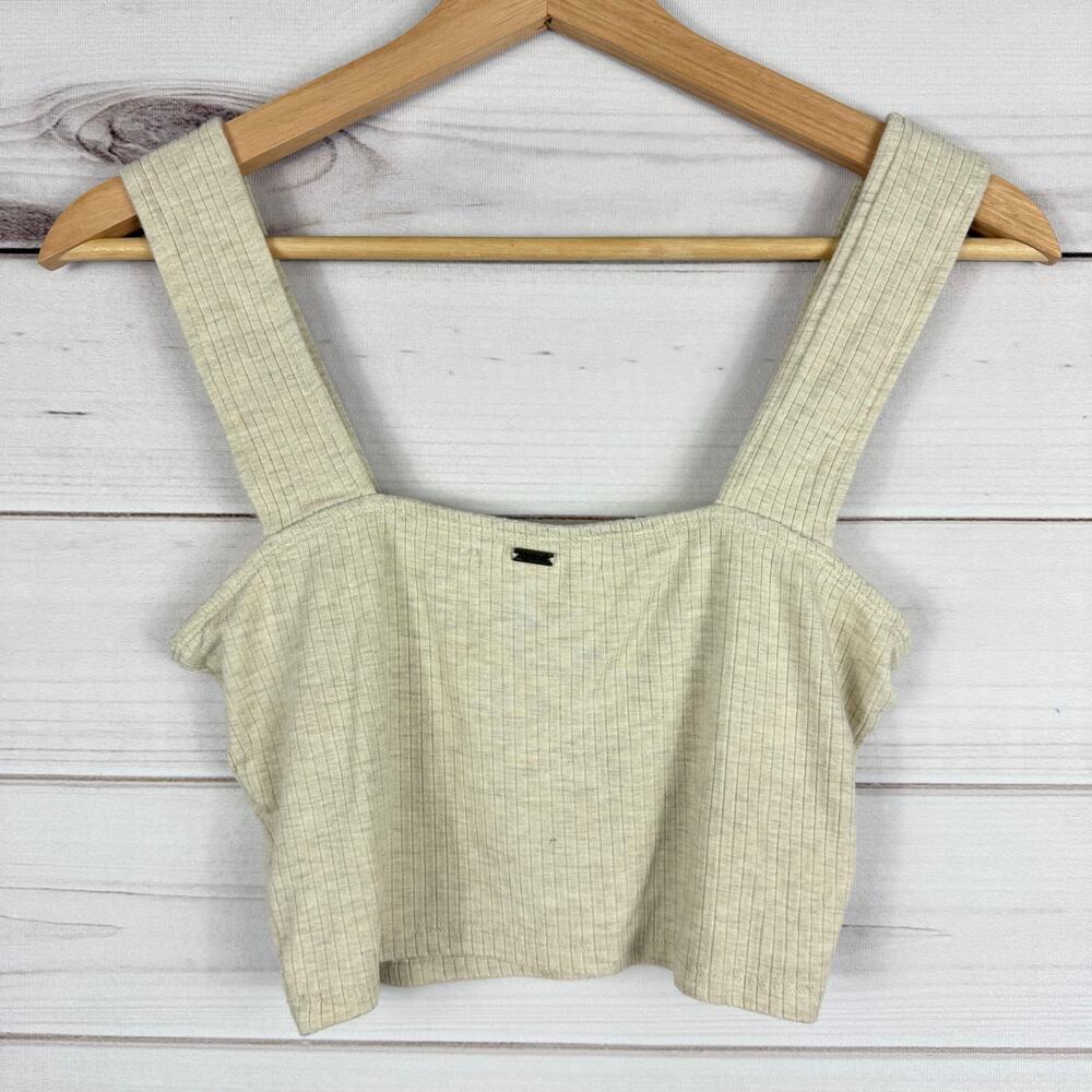 O'Neill Womens Cropped Knit Tank Top Sz M Ribbed Oatmeal Square Neck